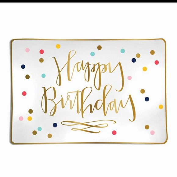 Happy Birthday Confetti Ceramic Trinket Tray NEW - Picture 1 of 3
